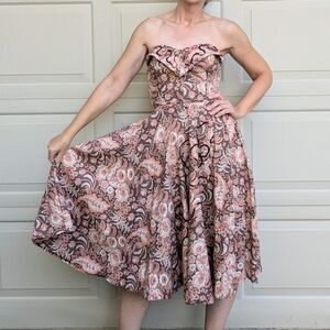 vintage 1950's STRAPLESS COTTON DRESS 50's S
